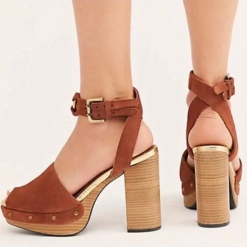 FREE PEOPLE leather suede platform heels 8.5